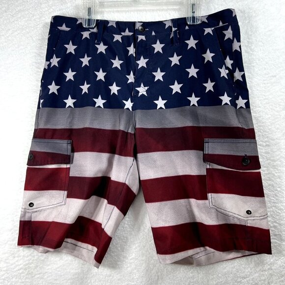 Hawk NWT Mens 36 American Flag Hybrid Skate To Swim Shorts Skater Swimwear Beach - Picture 1 of 7